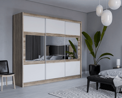 KINGSTON 250cm Sliding Door Wardrobe Oak Canyon + White + Mirror