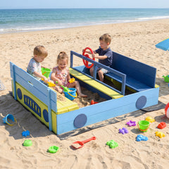 Sandpit Sandpit with Bench Folding Lid and Sandpit Liner Fir Wood Sandpit-Blue