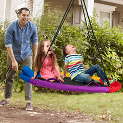 Saucer Tree Swing with Pillow with 100 to 180 cm Adjustable Hanging Rope-Multicolor