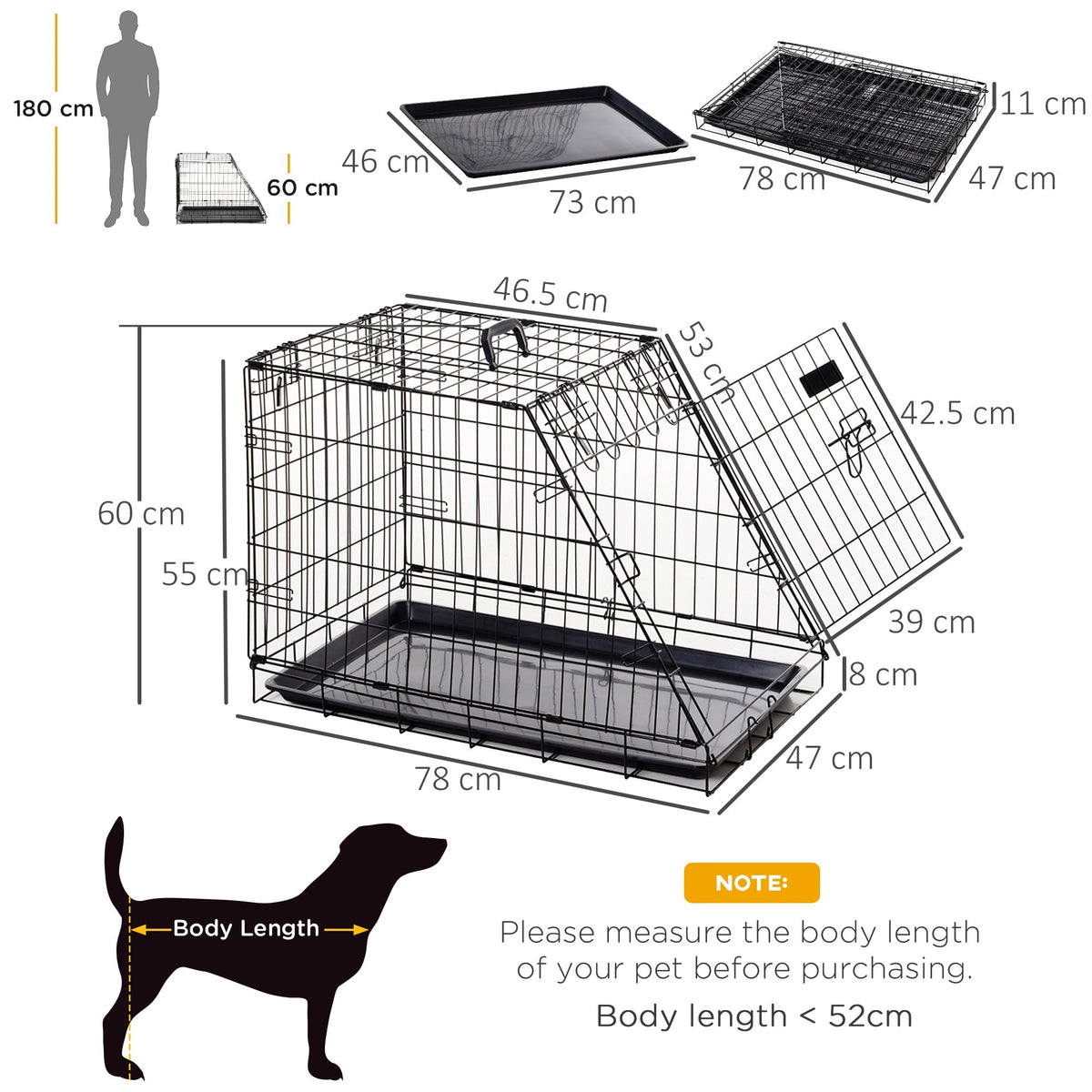 Pawhut Trapeze Collapsible Dog Pet Travel Box Cage Removable Tray 78 x 47 x 55cm