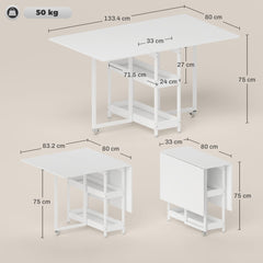 HOMCOM Four-Person Drop Leaf Table - White