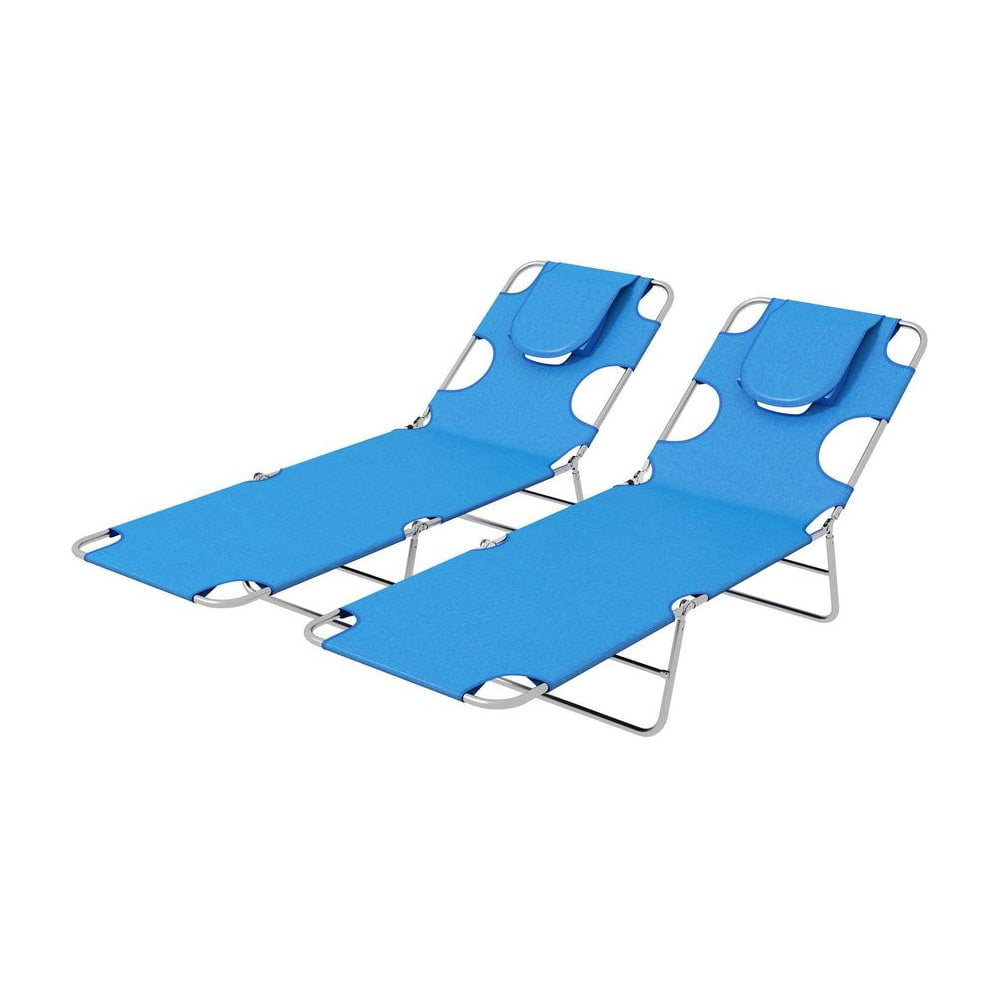 Outsunny Foldable Sun Lounger Set of 2 with Reading Hole, Portable Sun Lounger with 5 Level Adjustable Backrest, Reclining