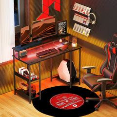 HOMCOM LED Computer Desk, with Power Outlets and Shelves - Black - product image 2