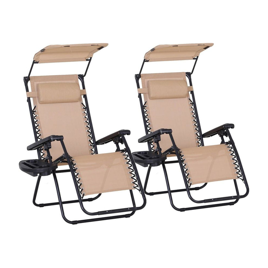 Outsunny 2 Piece Foldable Reclining Garden Chair with Headrest, Zero Gravity Deck Sun Lounger Seat Chair with Footrest