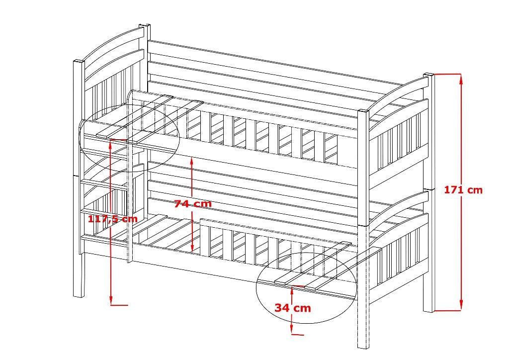 Wooden Bunk Bed Sebus with Storage