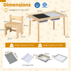 Sensory Table Set Kids Activity Table and Chair Set with Adjustable Height-Natural
