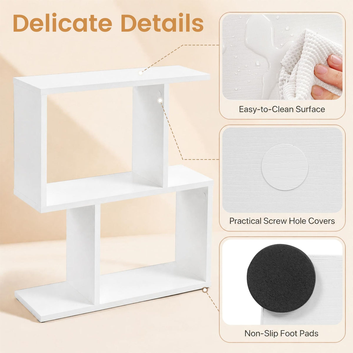 Set of 1 Decorative Storage Shelf Featuring Open Layout and Non-Slip Foot Pads-White