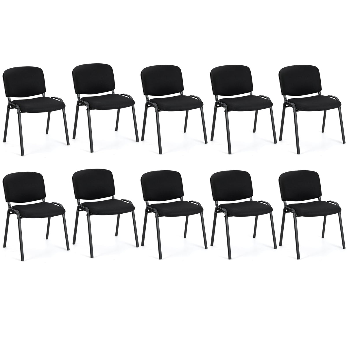 Set of 10 Stackable Home Office Chairs with Waterfall Seat and Metal Frame-Black