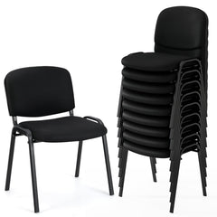 Set of 10 Stackable Home Office Chairs with Waterfall Seat and Metal Frame-Black