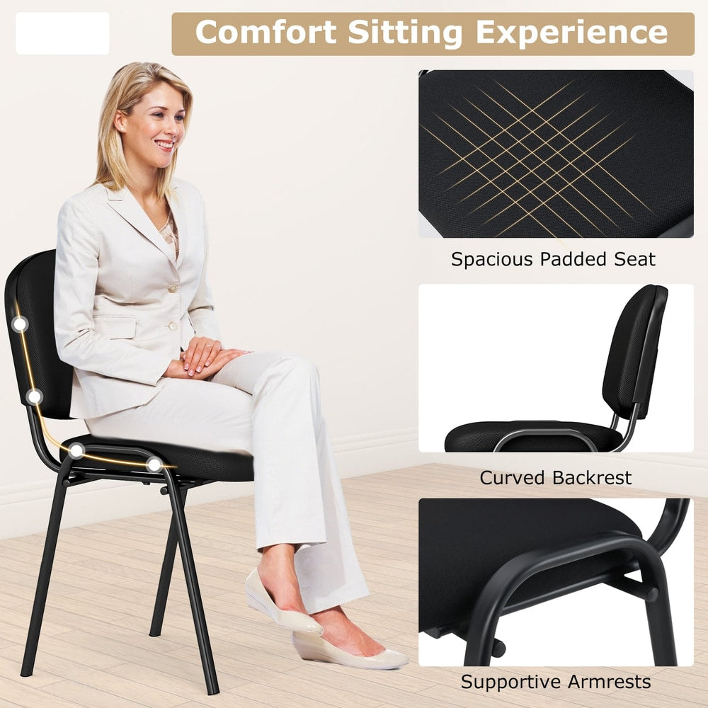 Set of 10 Stackable Home Office Chairs with Waterfall Seat and Metal Frame-Black