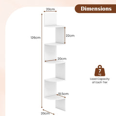 Dimensions diagram for the white 5-tier corner shelf