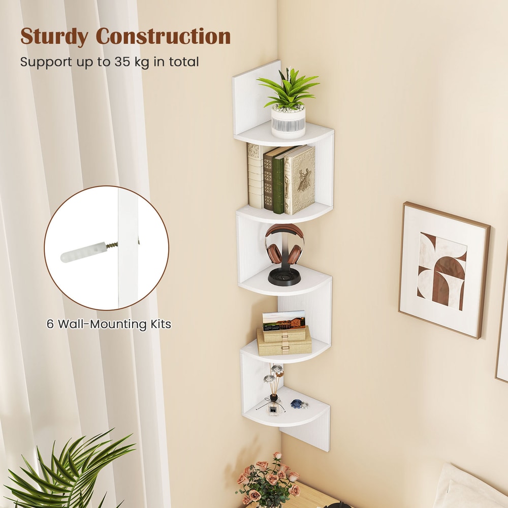 White corner shelf with wall mounting kits included