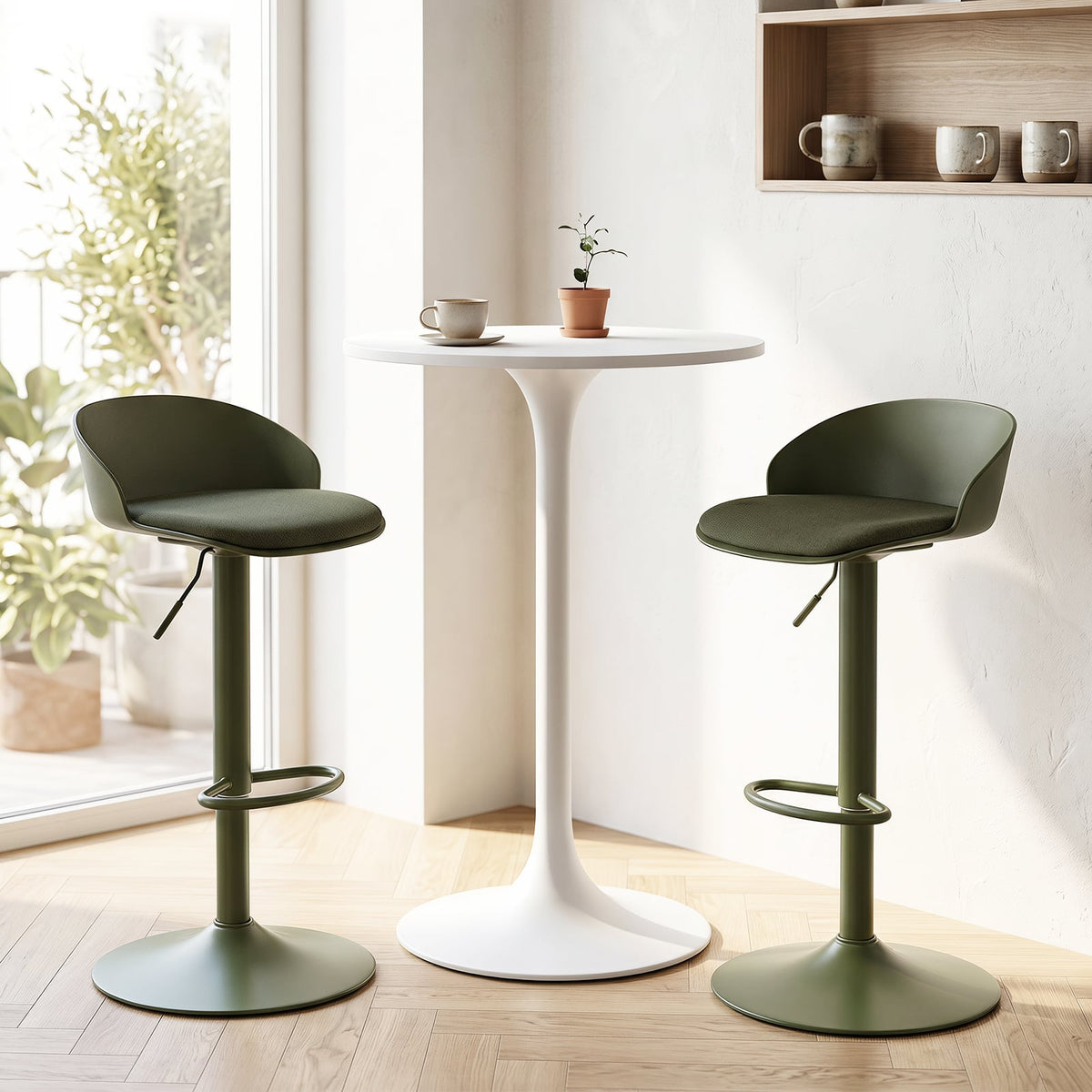 Set of 2 Adjustable Swivel Bar Stools with Back and Footrest Loads 150 KG Each-Green