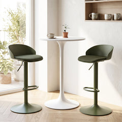 Set of 2 Adjustable Swivel Bar Stools with Back and Footrest Loads 150 KG Each-Green