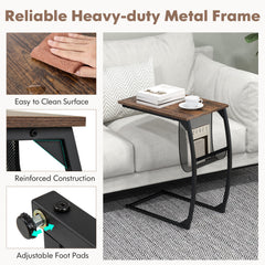 Close up of the compact sofa side snack table showing construction details
