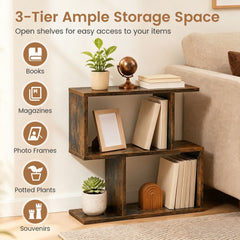 Set of 2 Decorative Storage Shelf Featuring Open Layout and Non-Slip Foot Pads-Rustic Brown