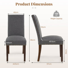 Set of 2 Dining Chairs with High Back, and Solid Rubber Wood Legs-Grey