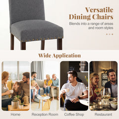 Set of 2 Dining Chairs with High Back, and Solid Rubber Wood Legs-Grey