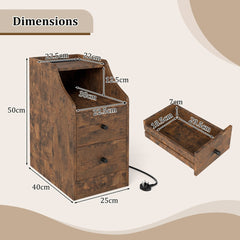 Dimensions diagram for the rustic brown end table with storage drawers