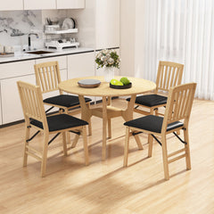 Set of 2 Folding Dining Chair with Rubber Wood Frame and Padded Seat-Black