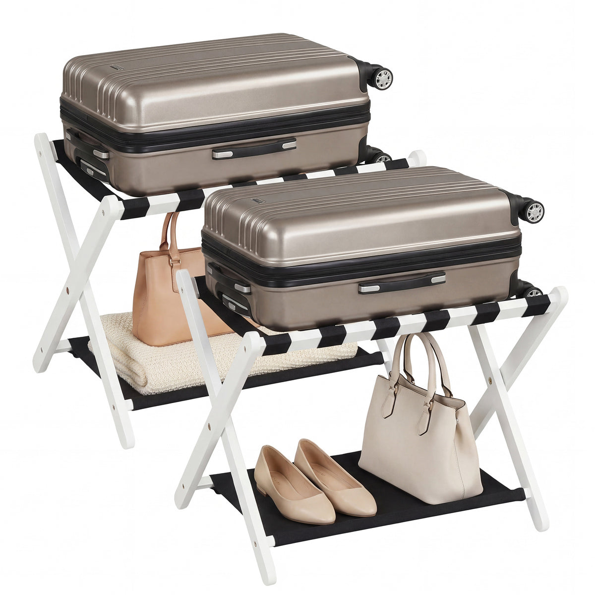 Set of 2 Folding Luggage Rack in White