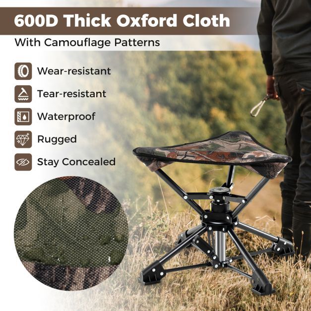 The camping furniture with a close-up detail of the textured camouflage fabric