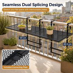 Set of 2 Hanging Balcony Table with 5-Level Adjustable Height for Round Square Railing-Black