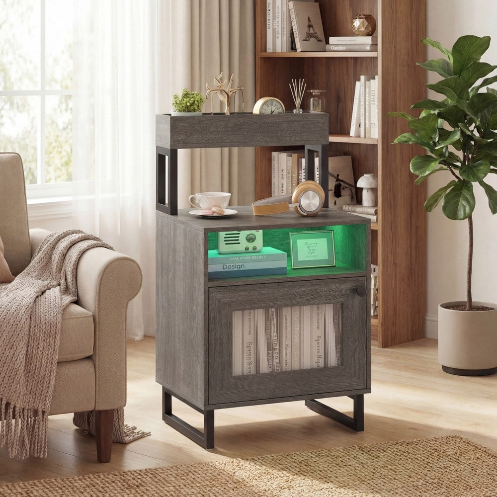 Set of 2 Nightstand in Grey