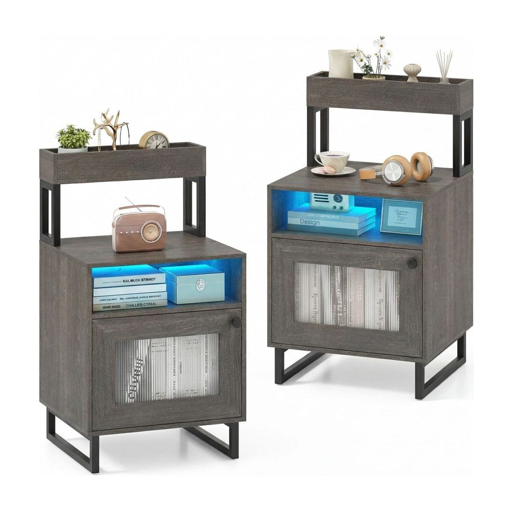 Set of 2 Nightstand in Grey