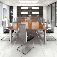 Set of 2 Office Guest Chairs with Metal Sled Base and Armrests-Grey