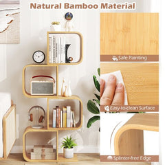 Close up of the natural bamboo material of the S-shaped bookcase