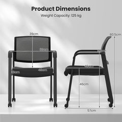 Set of 2 Stackable Conference Room Chairs with Wheels for Home Office-Black