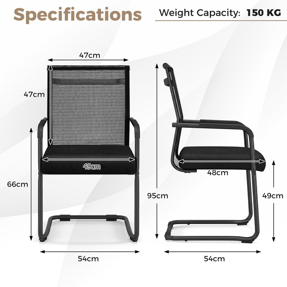 The office chairs shown with front and side dimensions and technical measurements
