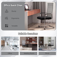 Office guest chairs shown in different settings like office, meeting room and study