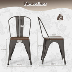 Set of 4 Stackable Metal Dining Chairs with Iron Backrest-Gun