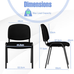 The reception chairs shown with technical lines and labels indicating their various dimensions