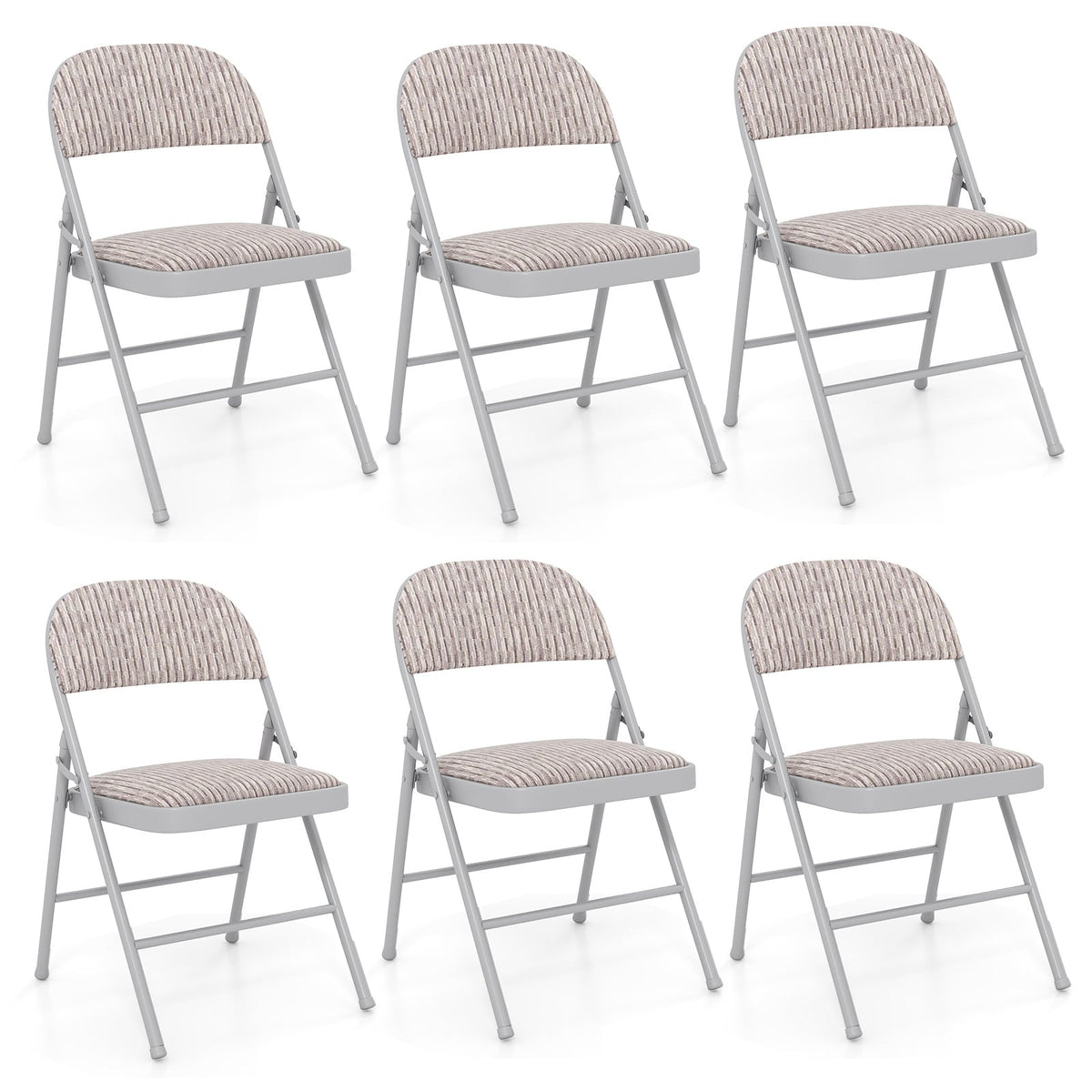 Set of 6 Folding Padded Party PVC Leather Stackable Chairs-Beige
