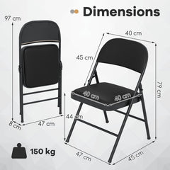 Set of 6 Folding Padded Party PVC Leather Stackable Chairs-Black