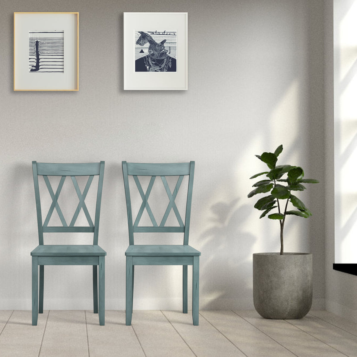 Set of 2 Armless Wood Dining Chairs with Ergonomic Fluted Seat