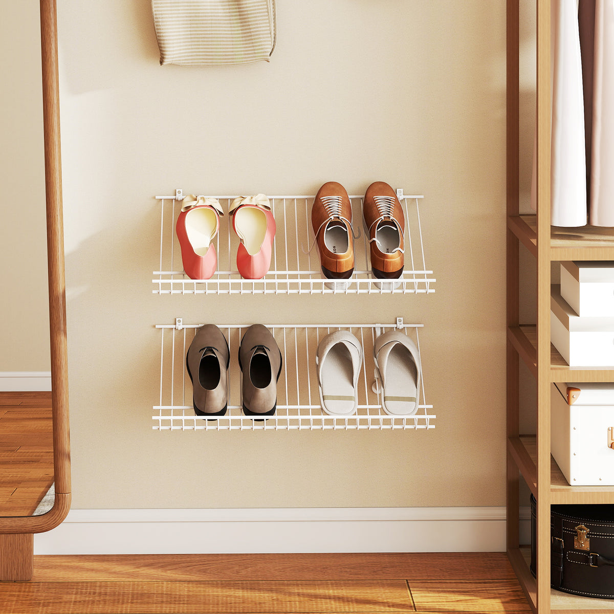 24" Closet Shelves Wall Mounted Metal Wire Shoe Racks Set of 2