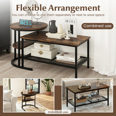 Set of 2 Nesting Coffee Table with Extra Storage Shelf-Coffee