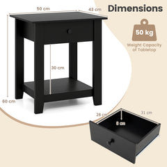 Set of 2 Nightstand with Drawer 3-Tier Modern Bedside Table-Black