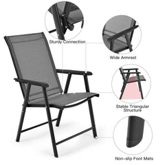 Set of 2 Folding Outdoor Dining Chairs with Ergonomic Armrests-Grey