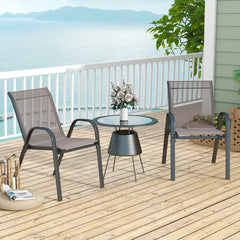 Set of 2 Patio Stackable Metal Dining Chairs with Armrests-Grey