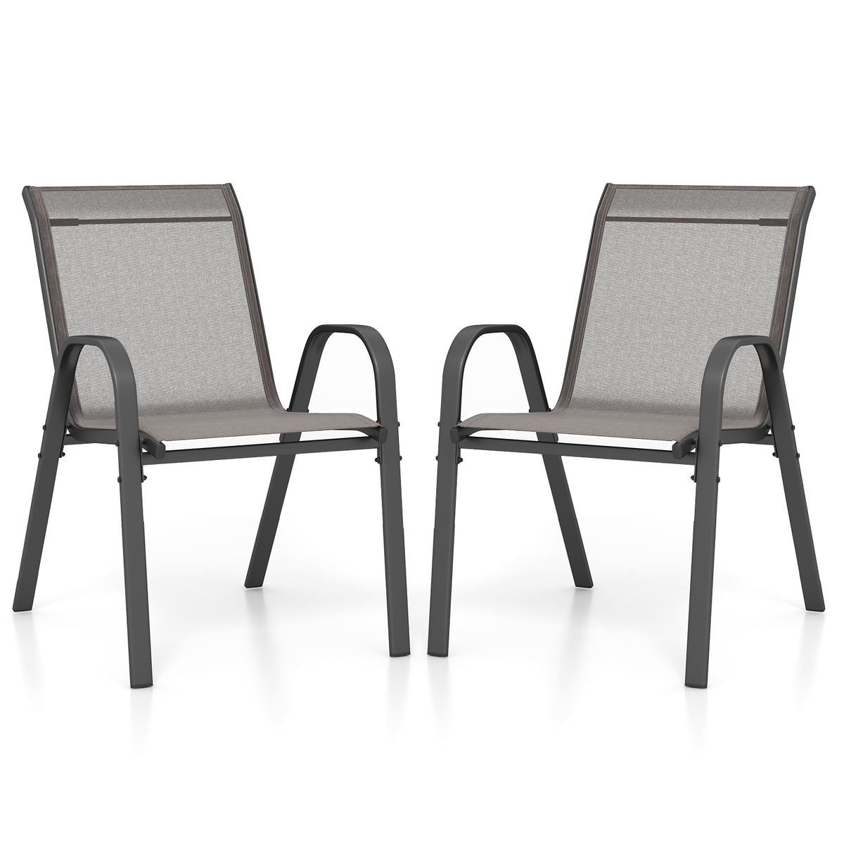 Set of 2 Patio Stackable Metal Dining Chairs with Armrests-Grey