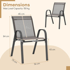 Set of 2 Patio Stackable Metal Dining Chairs with Armrests-Grey