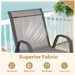 Set of 2 Patio Stackable Metal Dining Chairs with Armrests-Grey