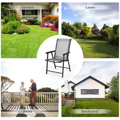 Set of 4 Folding Chairs in Fabric and Metal Garden Chairs-Grey