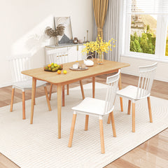 Set of 4 Windsor Dining Chairs with Spindle Backs and Curved Seats-White