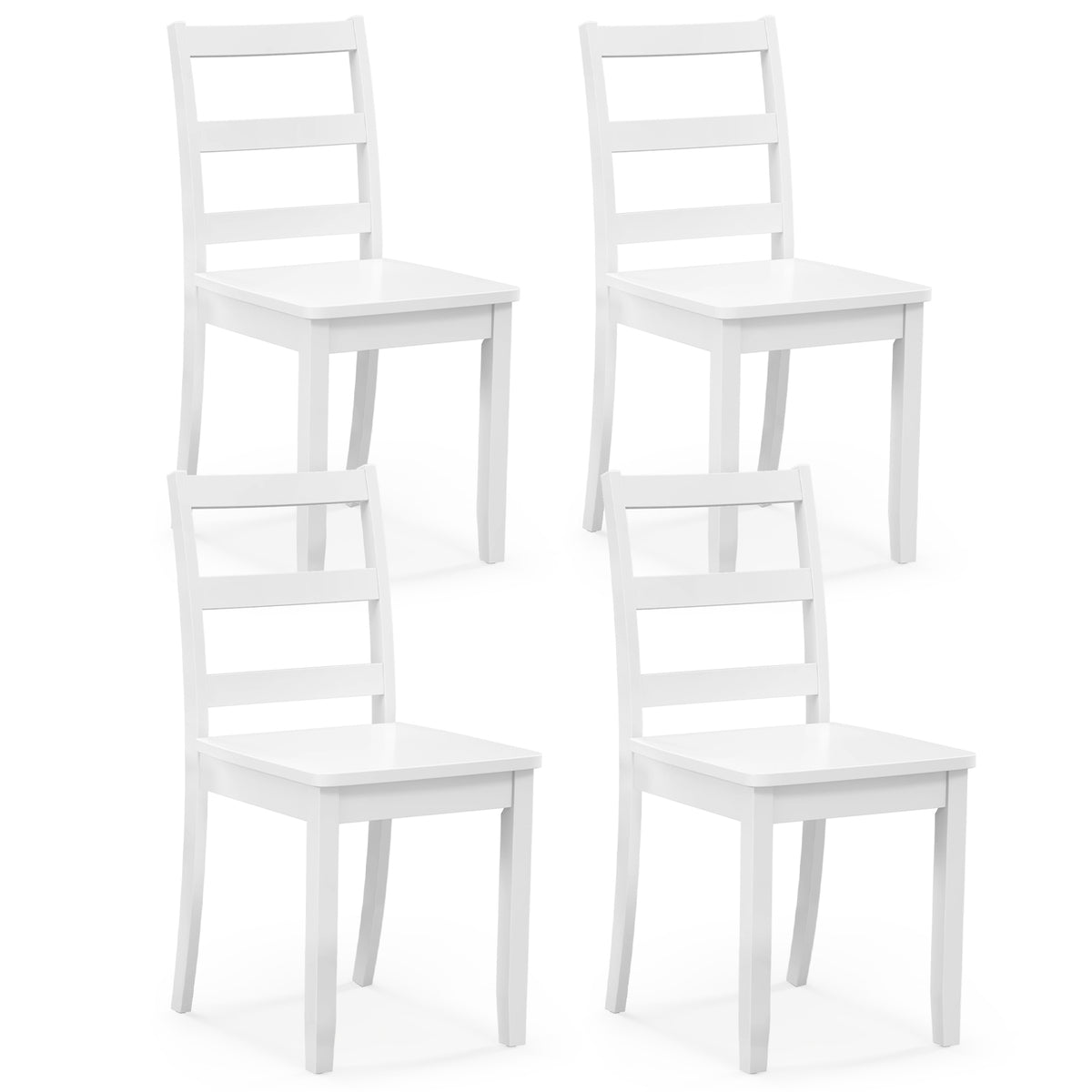 Set of 4 Dining Chairs with Back Armless Chairs with Solid Rubber Wood Legs-White